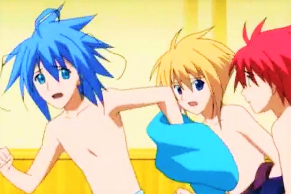 Couple of hentai boys getting hot bath in a pool