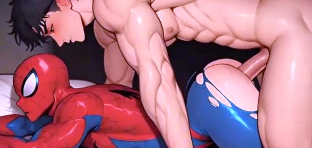 Muscle stud pounds Spiderman's ass raw and deep
