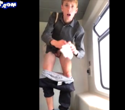 Boy on train chatting